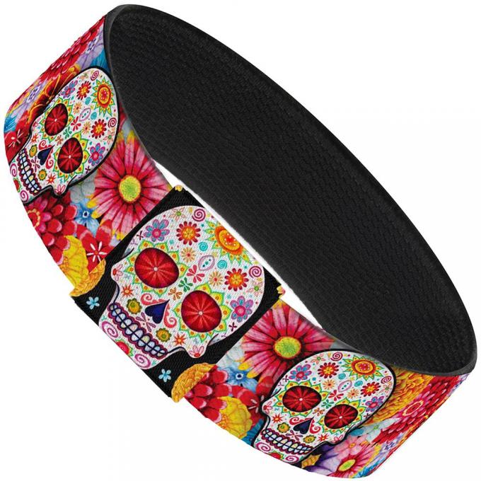 Elastic Bracelet - 1.0" - Sugar Skull Starburst White/Multi Color
