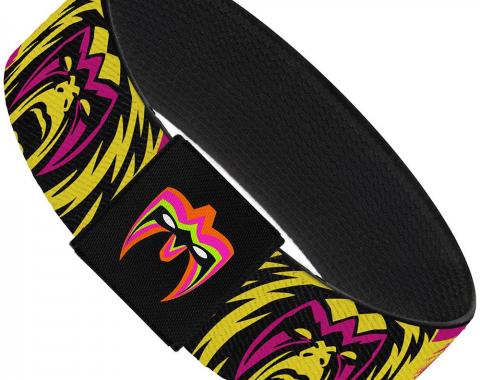 Elastic Bracelet - 1.0" - Ultimate Warrior Face CLOSE-UP/WARRIOR Stripe Pinks/Yellows/Black