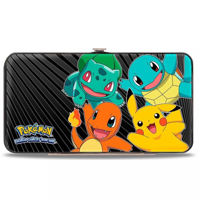Hinged Wallet - Kanto Starter POKEMON & Pikachu/POKEMON Logo Rays Black/Gray