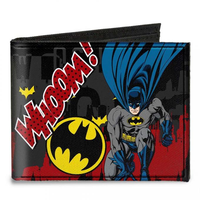 Canvas Bi-Fold Wallet - Batman Action Poses WHOOM! Gray/Black/Red