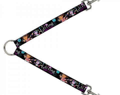 Dog Leash Splitter - Dora & Boots Pose/Floral LET'S PLAY!/VAMOS A JUGAR! Black/White/Multi Color