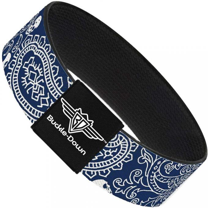 Buckle-Down Elastic Bracelet - Bandana/Skulls Royal/White