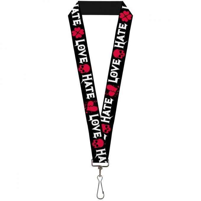 Buckle-Down Lanyard - Love/Hate Black/White/Fuchsia