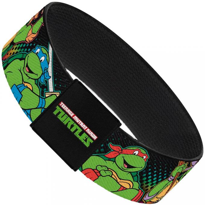 Elastic Bracelet - 1.0" - Classic TMNT Logo2/Turtles & April Pose Halftone Multi Color/Black