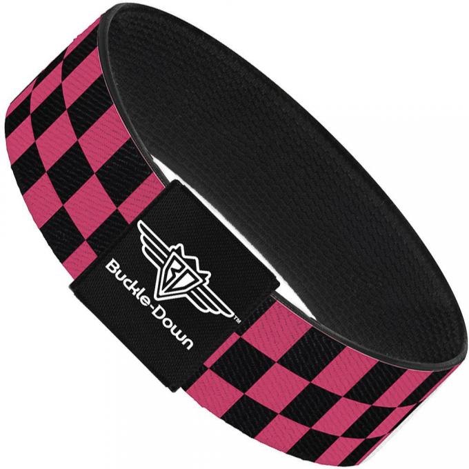 Buckle-Down Elastic Bracelet - Checker Black/Honeysuckle Red