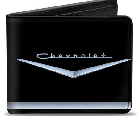 Bi-Fold Wallet - 1955-57 CHEVROLET V Emblem/Stripe Black/Silver
