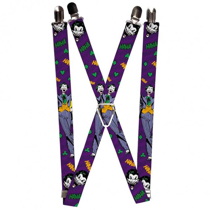 Suspenders - 1.0" - Joker Face/Pose/Elements Collage Purple/Green/Yellow