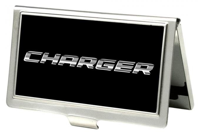 Business Card Holder - SMALL - CHARGER Text FCG Black/Silver-Fade