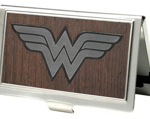 Business Card Holder - SMALL - Wonder Woman Logo Marquetry Black Walnut/Metal