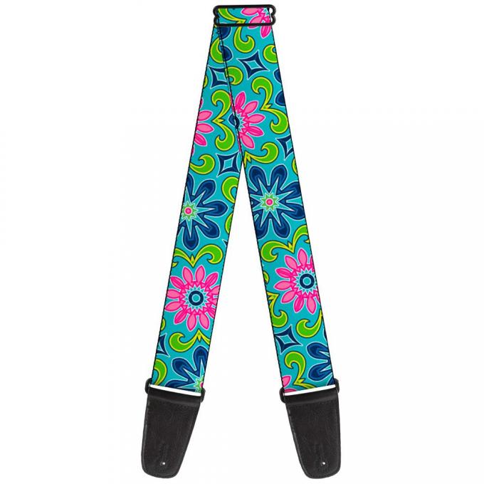 Guitar Strap - Floral Burst Turquoise/Blues/Pinks/Yellow/Green