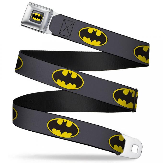 Batman Full Color Charcoal/Yellow/Black Seatbelt Belt - Batman Shield Charcoal/Black/Yellow Webbing