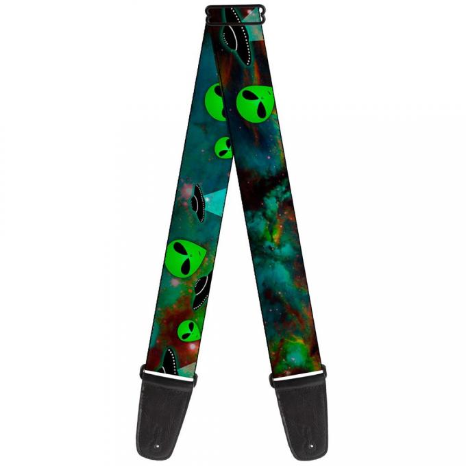 Guitar Strap - Aliens & UFO's Galaxy/Green/Black/White