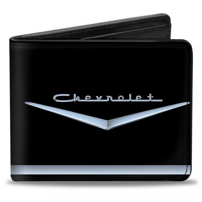 Bi-Fold Wallet - 1955-57 CHEVROLET V Emblem/Stripe Black/Silver