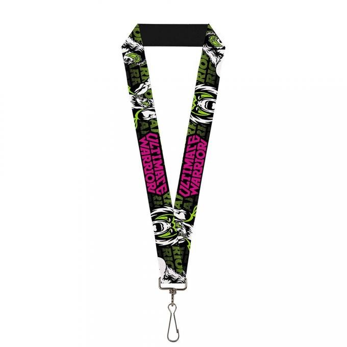 Lanyard - 1.0" - ULTIMATE WARRIOR 2-Poses/Face Black/Green/White/Pink