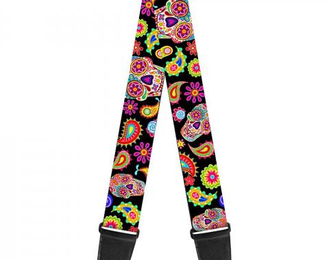 Guitar Strap - Bobo Sugar Skull/Paisley Black/Multi Color