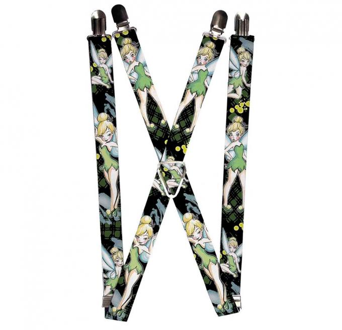 Suspenders - 1.0" - Tinker Bell 4-Poses/Paint Splatter Black/Greens