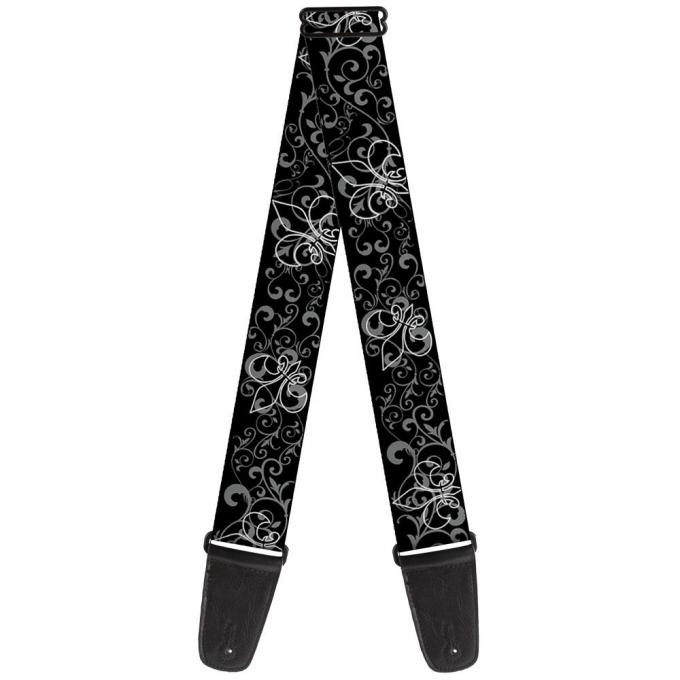 Guitar Strap - Fleur-de-Lis Outline w/Filigree Black/Gray