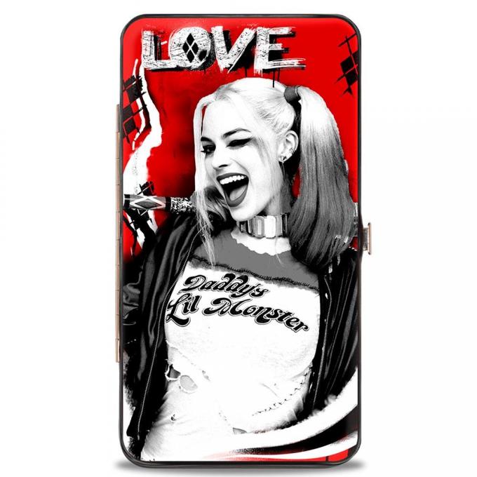 Hinged Wallet - Suicide Squad Harley Quinn Winking + Joker Pose3 MAD LOVE/Diamonds Reds/Black/White