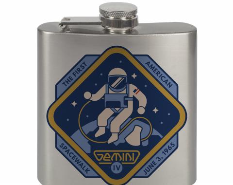 Stainless Steel Flask - 6 OZ - GEMINI IV-THE FIRST AMERICAN SPACEWALK Yellow/Blues
