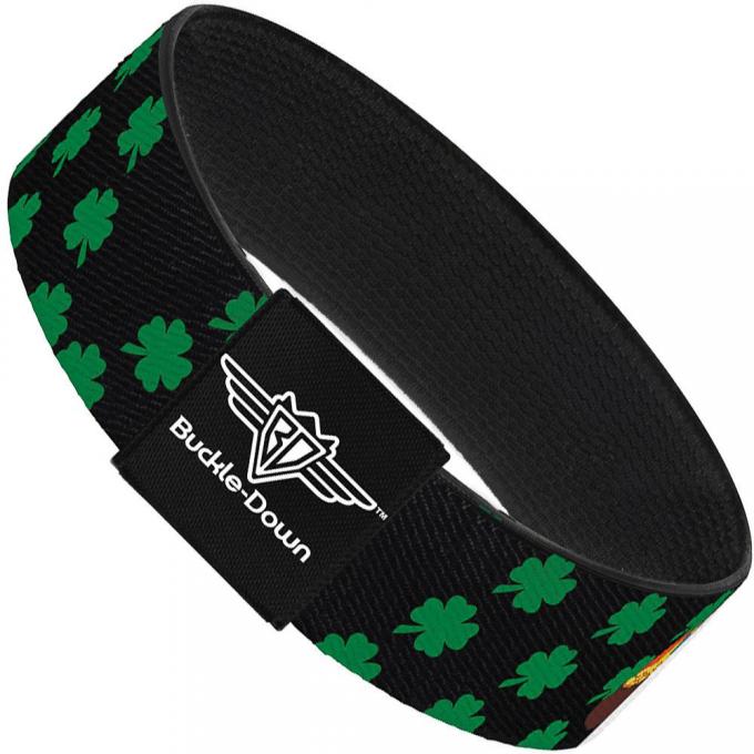 Buckle-Down Elastic Bracelet - St. Pat's LUCKY Pot of Gold/Shamrocks Scattered Black/Green/White