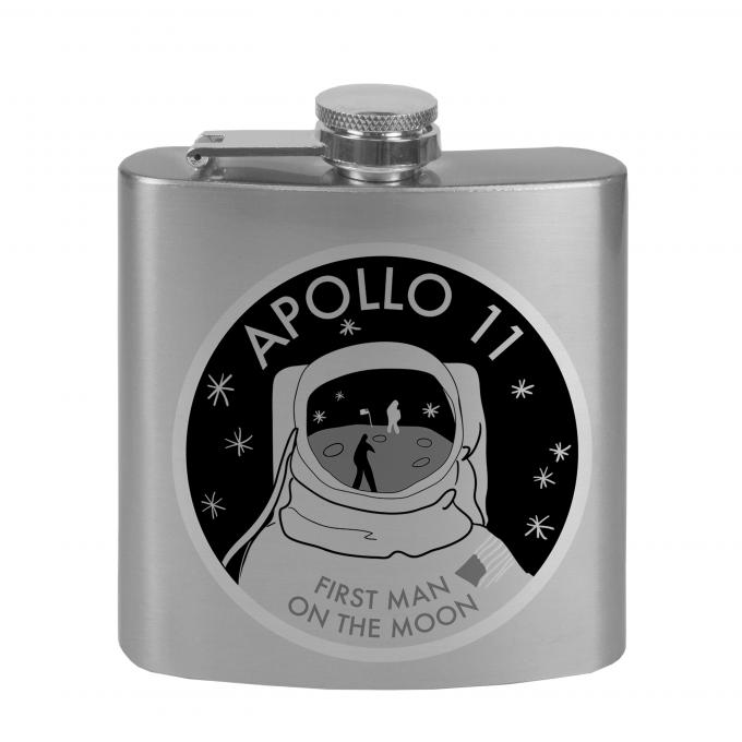 Stainless Steel Flask - 6 OZ - APOLLO 11-FIRST MAN ON THE MOON Tonal Grays