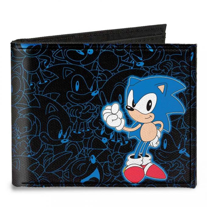 SONIC CLASSIC 
Canvas Bi-Fold Wallet - Sonic Pose/Outlines + SONIC THE HEDGEHOG Black/Blue