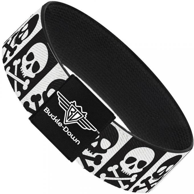 Buckle-Down Elastic Bracelet - Skull & Cross Bones Blocks Black/White White/Black