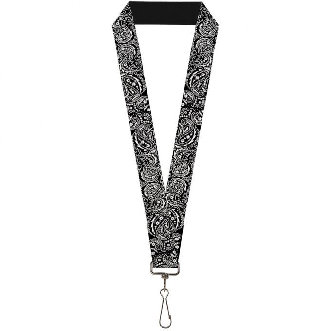 Buckle-Down Lanyard - Floral Paisley2 Black/White