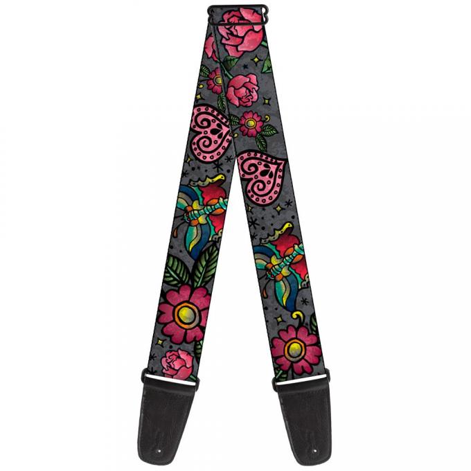 Guitar Strap - Love Kills CLOSE-UP Gray