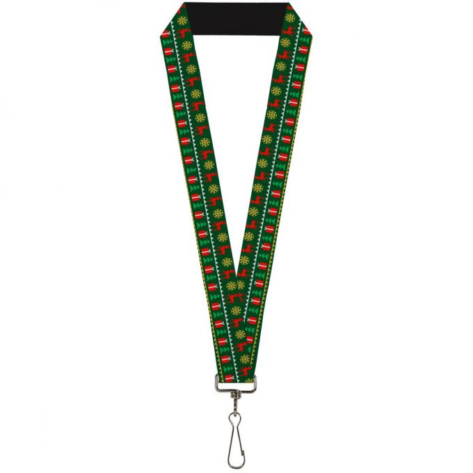 Buckle-Down Lanyard - Christmas Sweater Stitch Green/White/Gold/Red