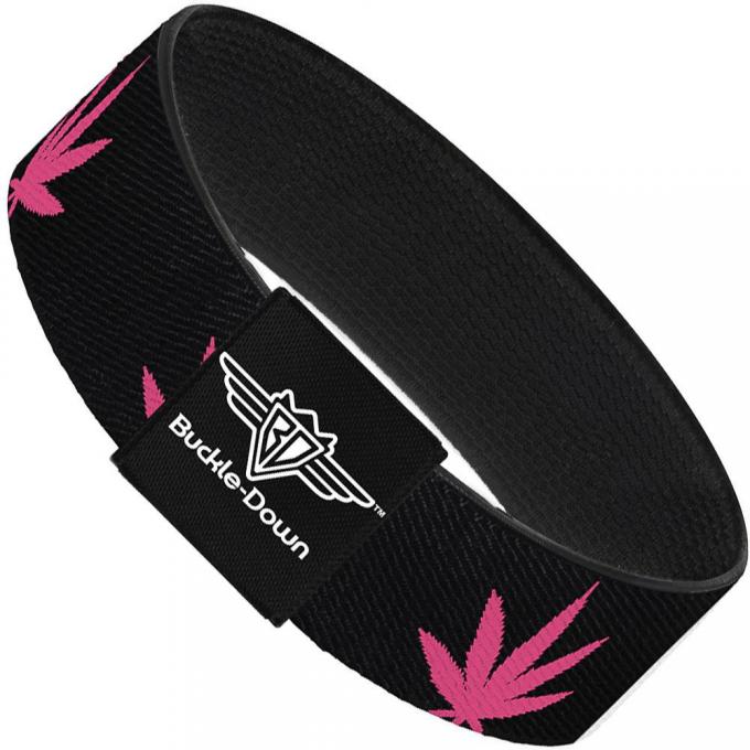 Buckle-Down Elastic Bracelet - Marijuana Leaf Repeat Black/Pink
