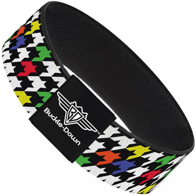 Buckle-Down Elastic Bracelet - Houndstooth Black/White/Multi Neon