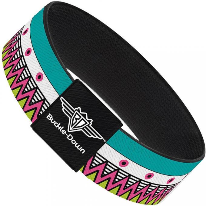 Buckle-Down Elastic Bracelet - Aztec 14 Seafoam Green/White/Pink/Lime Green/Black