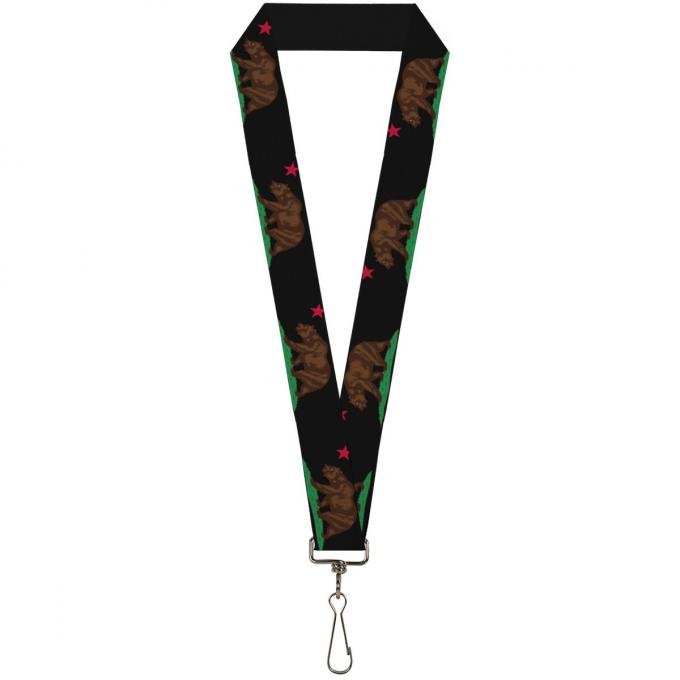 Buckle-Down Lanyard - California Flag Bear Black