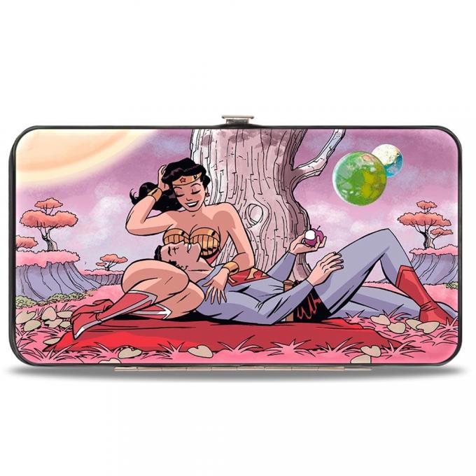 Hinged Wallet - Superman/Wonder Woman Issue #14 Sitting Under Tree Variant Cover Pose + WONDER WOMAN Script Pink