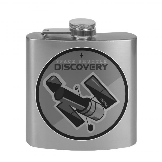 Stainless Steel Flask - 6 OZ - Stainless Steel Flask - 6 OZ - SPACE SHUTTLE DISCOVERY Hubble Telescope2 Tonal Grays