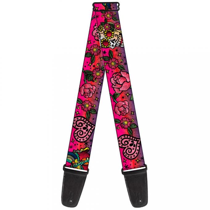 Guitar Strap - Love Kills CLOSE-UP Pink