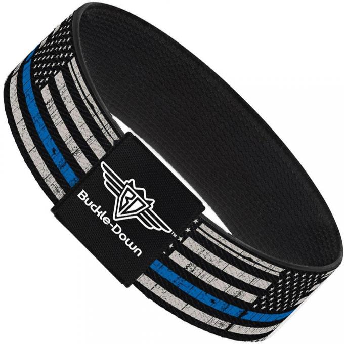 Buckle-Down Elastic Bracelet - Thin Blue Line Flag Weathered Black/Gray/Blue