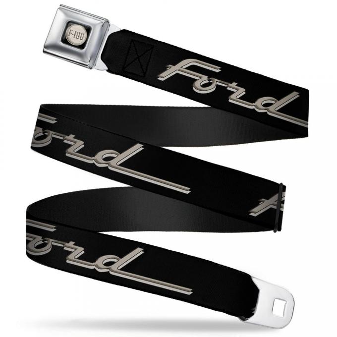 Ford F-100 Logo Full Color Black/Tans Seatbelt Belt - FORD F-100 Script Black/Tans Webbing