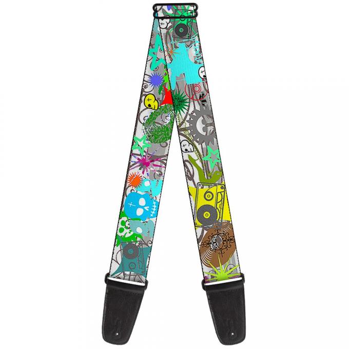 Guitar Strap - Music Skulls Multi Color
