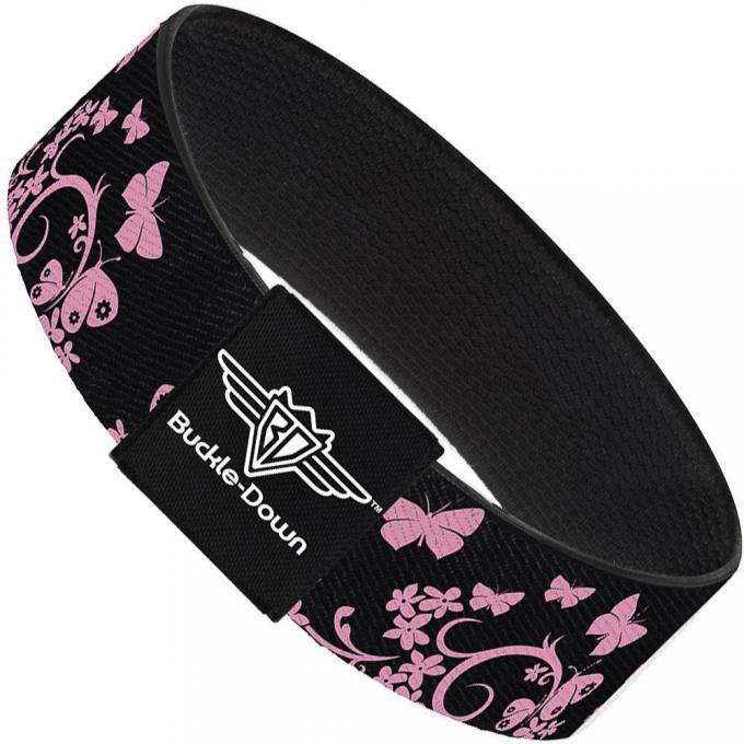 Buckle-Down Elastic Bracelet - Butterfly Garden Black/Pink