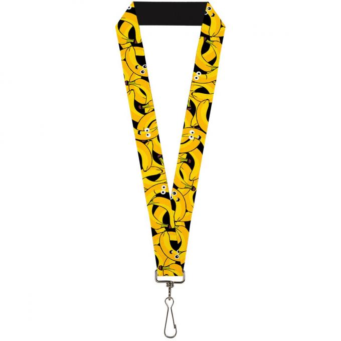Buckle-Down Lanyard - Bananas Stacked Cartoon Black//Yellows