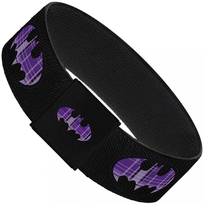 Elastic Bracelet - 1.0" - Batman Signal Black/Purple Plaid