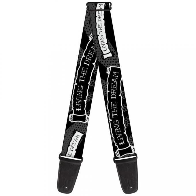 Guitar Strap - LIVING THE DREAM Scroll Gray/Black/White