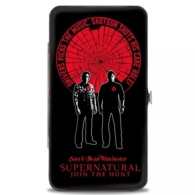 Hinged Wallet - SUPERNATURAL SAM & DEAN WINCHESTER Pose/DRIVER PICKS THE MUSIC/Shattered Glass Black/Red/White