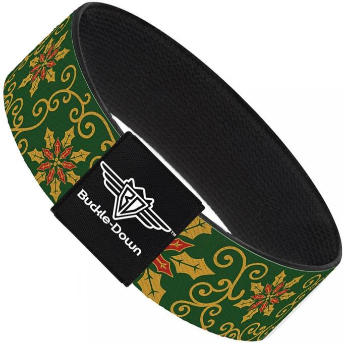 Buckle-Down Elastic Bracelet - Holiday Holly Green/Gold/Red