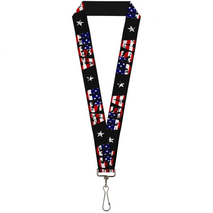 Buckle-Down Lanyard - USA w/Star Black/US Flags