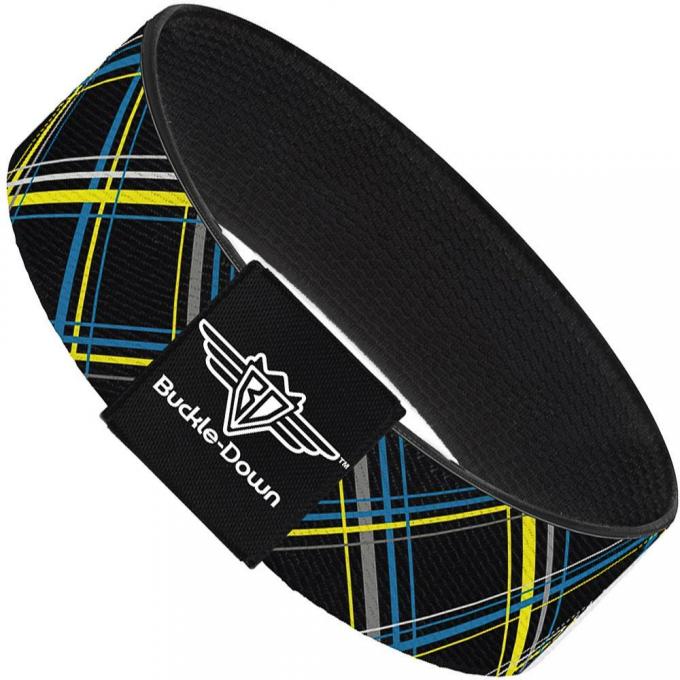 Buckle-Down Elastic Bracelet - Plaid Black/Yellow/Turquoise/Gray