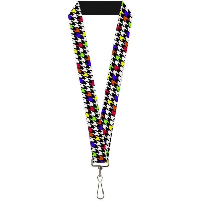 Buckle-Down Lanyard - Houndstooth Black/White/Multi Neon