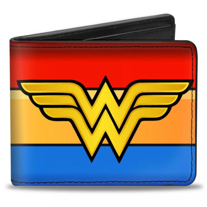 Bi-Fold Wallet - Wonder Woman Logo/Stripe Red/Yellows/Blue